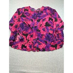 Calvin Klein Shirt Womens Size 2X Extra Large Pink Flower Casual ‎ Work Party